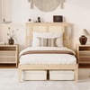 image:imageVINGLI Full Size Platform Bed Frame with Storage Headboard and Charging Station Modern Rattan Wood Bed with Shelves and OttomanSpace Saving Bed Frame for Bedroom or Guest RoomNatural Wood