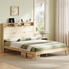 image:imageVINGLI Full Size Platform Bed Frame with Storage Headboard and Charging Station Modern Rattan Wood Bed with Shelves and OttomanSpace Saving Bed Frame for Bedroom or Guest RoomNatural Wood