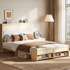 image:imageVINGLI Full Size Platform Bed Frame with Storage Headboard and Charging Station Modern Rattan Wood Bed with Shelves and OttomanSpace Saving Bed Frame for Bedroom or Guest RoomNatural WoodLinen Gray
