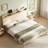 image:imageVINGLI Full Size Platform Bed Frame with Storage Headboard and Charging Station Modern Rattan Wood Bed with Shelves and OttomanSpace Saving Bed Frame for Bedroom or Guest RoomNatural Wood