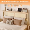 image:imageVINGLI Full Size Platform Bed Frame with Storage Headboard and Charging Station Modern Rattan Wood Bed with Shelves and OttomanSpace Saving Bed Frame for Bedroom or Guest RoomNatural Wood