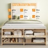 image:imageVINGLI Full Size Platform Bed Frame with Storage Headboard and Charging Station Modern Rattan Wood Bed with Shelves and OttomanSpace Saving Bed Frame for Bedroom or Guest RoomNatural WoodLinen Gray