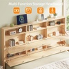 image:imageVINGLI Full Size Platform Bed Frame with Storage Headboard and Charging Station Modern Rattan Wood Bed with Shelves and OttomanSpace Saving Bed Frame for Bedroom or Guest RoomNatural Wood