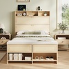 image:imageVINGLI Full Size Platform Bed Frame with Storage Headboard and Charging Station Modern Rattan Wood Bed with Shelves and OttomanSpace Saving Bed Frame for Bedroom or Guest RoomNatural Wood