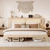 image:imageVINGLI Full Size Platform Bed Frame with Storage Headboard and Charging Station Modern Rattan Wood Bed with Shelves and OttomanSpace Saving Bed Frame for Bedroom or Guest RoomNatural Wood