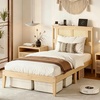 image:imageVINGLI Full Size Platform Bed Frame with Storage Headboard and Charging Station Modern Rattan Wood Bed with Shelves and OttomanSpace Saving Bed Frame for Bedroom or Guest RoomNatural Wood