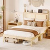 image:imageVINGLI Full Size Platform Bed Frame with Storage Headboard and Charging Station Modern Rattan Wood Bed with Shelves and OttomanSpace Saving Bed Frame for Bedroom or Guest RoomNatural Wood