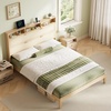 image:imageVINGLI Full Size Platform Bed Frame with Storage Headboard and Charging Station Modern Rattan Wood Bed with Shelves and OttomanSpace Saving Bed Frame for Bedroom or Guest RoomNatural Wood