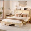 image:imageVINGLI Full Size Platform Bed Frame with Storage Headboard and Charging Station Modern Rattan Wood Bed with Shelves and OttomanSpace Saving Bed Frame for Bedroom or Guest RoomNatural Wood