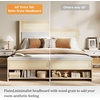 image:imageVINGLI Full Size Platform Bed Frame with Storage Headboard and Charging Station Modern Rattan Wood Bed with Shelves and OttomanSpace Saving Bed Frame for Bedroom or Guest RoomNatural WoodLinen Gray