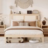 image:imageVINGLI Full Size Platform Bed Frame with Storage Headboard and Charging Station Modern Rattan Wood Bed with Shelves and OttomanSpace Saving Bed Frame for Bedroom or Guest RoomNatural Wood