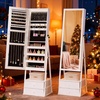 image:imageVINGLI LED Jewelry Cabinet Armoire Lockable Full Length Mirror with Storage Large Capacity Jewelry Organizer with 2 Drawers Free Standing Makeup Vanity for Bedroom White