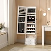 image:imageVINGLI LED Jewelry Cabinet Armoire Lockable Full Length Mirror with Storage Large Capacity Jewelry Organizer with 2 Drawers Free Standing Makeup Vanity for Bedroom White