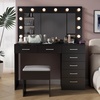 image:imageVINGLI Large Vanity Set with Lighted MirrorModern Makeup Vanity Table Set with LED Lights in 3 ColorsBedroom Dressing Table with 2 Large Drawers and Storage Shelves for WomenBlackampGoldBlack
