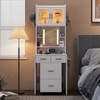 image:imageVINGLI Large Vanity Set with Lighted MirrorModern Makeup Vanity Table Set with LED Lights in 3 ColorsBedroom Dressing Table with 2 Large Drawers and Storage Shelves for WomenBlackampGoldWhite