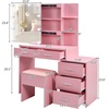 image:imageVINGLI Large Vanity Set with Lighted MirrorModern Makeup Vanity Table Set with LED Lights in 3 ColorsBedroom Dressing Table with 2 Large Drawers and Storage Shelves for WomenBlackampGoldPink