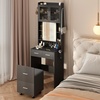 image:imageVINGLI Large Vanity Set with Lighted MirrorModern Makeup Vanity Table Set with LED Lights in 3 ColorsBedroom Dressing Table with 2 Large Drawers and Storage Shelves for WomenBlackampGoldBlack