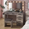 image:imageVINGLI Large Vanity Set with Lighted MirrorModern Makeup Vanity Table Set with LED Lights in 3 ColorsBedroom Dressing Table with 2 Large Drawers and Storage Shelves for WomenBlackampGoldGrey