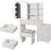 image:imageVINGLI Large Vanity Set with Lighted MirrorModern Makeup Vanity Table Set with LED Lights in 3 ColorsBedroom Dressing Table with 2 Large Drawers and Storage Shelves for WomenBlackampGoldWhite