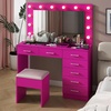 image:imageVINGLI Large Vanity Set with Lighted MirrorModern Makeup Vanity Table Set with LED Lights in 3 ColorsBedroom Dressing Table with 2 Large Drawers and Storage Shelves for WomenBlackampGoldPink