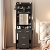 image:imageVINGLI Large Vanity Set with Lighted MirrorModern Makeup Vanity Table Set with LED Lights in 3 ColorsBedroom Dressing Table with 2 Large Drawers and Storage Shelves for WomenBlackampGoldBlack