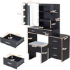 image:imageVINGLI Large Vanity Set with Lighted MirrorModern Makeup Vanity Table Set with LED Lights in 3 ColorsBedroom Dressing Table with 2 Large Drawers and Storage Shelves for WomenBlackampGoldBlack