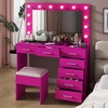 image:imageVINGLI Large Vanity Set with Lighted MirrorModern Makeup Vanity Table Set with LED Lights in 3 ColorsBedroom Dressing Table with 2 Large Drawers and Storage Shelves for WomenBlackampGoldPink