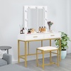 image:imageVINGLI Large Vanity Set with Lighted MirrorModern Makeup Vanity Table Set with LED Lights in 3 ColorsBedroom Dressing Table with 2 Large Drawers and Storage Shelves for WomenBlackampGoldWhite