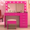 image:imageVINGLI Large Vanity Set with Lighted MirrorModern Makeup Vanity Table Set with LED Lights in 3 ColorsBedroom Dressing Table with 2 Large Drawers and Storage Shelves for WomenBlackampGoldPink