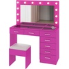 image:imageVINGLI Large Vanity Set with Lighted MirrorModern Makeup Vanity Table Set with LED Lights in 3 ColorsBedroom Dressing Table with 2 Large Drawers and Storage Shelves for WomenBlackampGoldPink