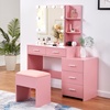 image:imageVINGLI Large Vanity Set with Lighted MirrorModern Makeup Vanity Table Set with LED Lights in 3 ColorsBedroom Dressing Table with 2 Large Drawers and Storage Shelves for WomenBlackampGoldPink