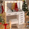 image:imageVINGLI Large Vanity Set with Lighted MirrorModern Makeup Vanity Table Set with LED Lights in 3 ColorsBedroom Dressing Table with 2 Large Drawers and Storage Shelves for WomenBlackampGoldWhite