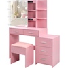 image:imageVINGLI Large Vanity Set with Lighted MirrorModern Makeup Vanity Table Set with LED Lights in 3 ColorsBedroom Dressing Table with 2 Large Drawers and Storage Shelves for WomenBlackampGoldPink