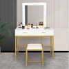 image:imageVINGLI Large Vanity Set with Lighted MirrorModern Makeup Vanity Table Set with LED Lights in 3 ColorsBedroom Dressing Table with 2 Large Drawers and Storage Shelves for WomenBlackampGoldWhite
