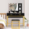 image:imageVINGLI Large Vanity Set with Lighted MirrorModern Makeup Vanity Table Set with LED Lights in 3 ColorsBedroom Dressing Table with 2 Large Drawers and Storage Shelves for WomenBlackampGoldBlack