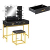 image:imageVINGLI Large Vanity Set with Lighted MirrorModern Makeup Vanity Table Set with LED Lights in 3 ColorsBedroom Dressing Table with 2 Large Drawers and Storage Shelves for WomenBlackampGoldBlack
