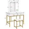 image:imageVINGLI Large Vanity Set with Lighted MirrorModern Makeup Vanity Table Set with LED Lights in 3 ColorsBedroom Dressing Table with 2 Large Drawers and Storage Shelves for WomenBlackampGoldWhite