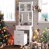image:imageVINGLI Large Vanity Set with Lighted MirrorModern Makeup Vanity Table Set with LED Lights in 3 ColorsBedroom Dressing Table with 2 Large Drawers and Storage Shelves for WomenBlackampGoldWhite