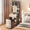 image:imageVINGLI Large Vanity Set with Lighted MirrorModern Makeup Vanity Table Set with LED Lights in 3 ColorsBedroom Dressing Table with 2 Large Drawers and Storage Shelves for WomenBlackampGoldGrey