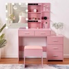 image:imageVINGLI Large Vanity Set with Lighted MirrorModern Makeup Vanity Table Set with LED Lights in 3 ColorsBedroom Dressing Table with 2 Large Drawers and Storage Shelves for WomenBlackampGoldPink