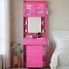image:imageVINGLI Large Vanity Set with Lighted MirrorModern Makeup Vanity Table Set with LED Lights in 3 ColorsBedroom Dressing Table with 2 Large Drawers and Storage Shelves for WomenBlackampGoldPink