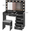 image:imageVINGLI Large Vanity Set with Lighted MirrorModern Makeup Vanity Table Set with LED Lights in 3 ColorsBedroom Dressing Table with 2 Large Drawers and Storage Shelves for WomenBlackampGoldBlack
