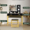 image:imageVINGLI Large Vanity Set with Lighted MirrorModern Makeup Vanity Table Set with LED Lights in 3 ColorsBedroom Dressing Table with 2 Large Drawers and Storage Shelves for WomenBlackampGoldBlack
