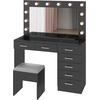 image:imageVINGLI Large Vanity Set with Lighted MirrorModern Makeup Vanity Table Set with LED Lights in 3 ColorsBedroom Dressing Table with 2 Large Drawers and Storage Shelves for WomenBlackampGoldBlack