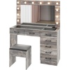 image:imageVINGLI Large Vanity Set with Lighted MirrorModern Makeup Vanity Table Set with LED Lights in 3 ColorsBedroom Dressing Table with 2 Large Drawers and Storage Shelves for WomenBlackampGoldGrey