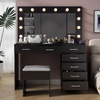 image:imageVINGLI Large Vanity Set with Lighted MirrorModern Makeup Vanity Table Set with LED Lights in 3 ColorsBedroom Dressing Table with 2 Large Drawers and Storage Shelves for WomenBlackampGoldBlack