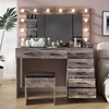 image:imageVINGLI Large Vanity Set with Lighted MirrorModern Makeup Vanity Table Set with LED Lights in 3 ColorsBedroom Dressing Table with 2 Large Drawers and Storage Shelves for WomenBlackampGoldGrey