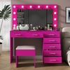 image:imageVINGLI Large Vanity Set with Lighted MirrorModern Makeup Vanity Table Set with LED Lights in 3 ColorsBedroom Dressing Table with 2 Large Drawers and Storage Shelves for WomenBlackampGoldPink