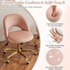 image:imageVINGLI Modern Teddy Fluffy Small Office ChairCute Desk Chair with WheelsGold BaseStuds Comfy Armless Swivel Vanity Task Chair for WomenGirlKids Nail Tech Chair for BedroomSmall SpaceWhitePink