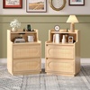 image:imageVINGLI Night Stand Set of 2 Rattan Nightstands with Charging Station 1772 W Boho Wood Nightstand for Bedroom Bed Side Table with Charging Station Wooden Night Stands Oak Real Rattan End TableOak